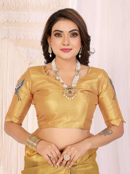 Elora Yellow Soft Tissue Silk Cranes Floral Digital Printed Saree - Dista