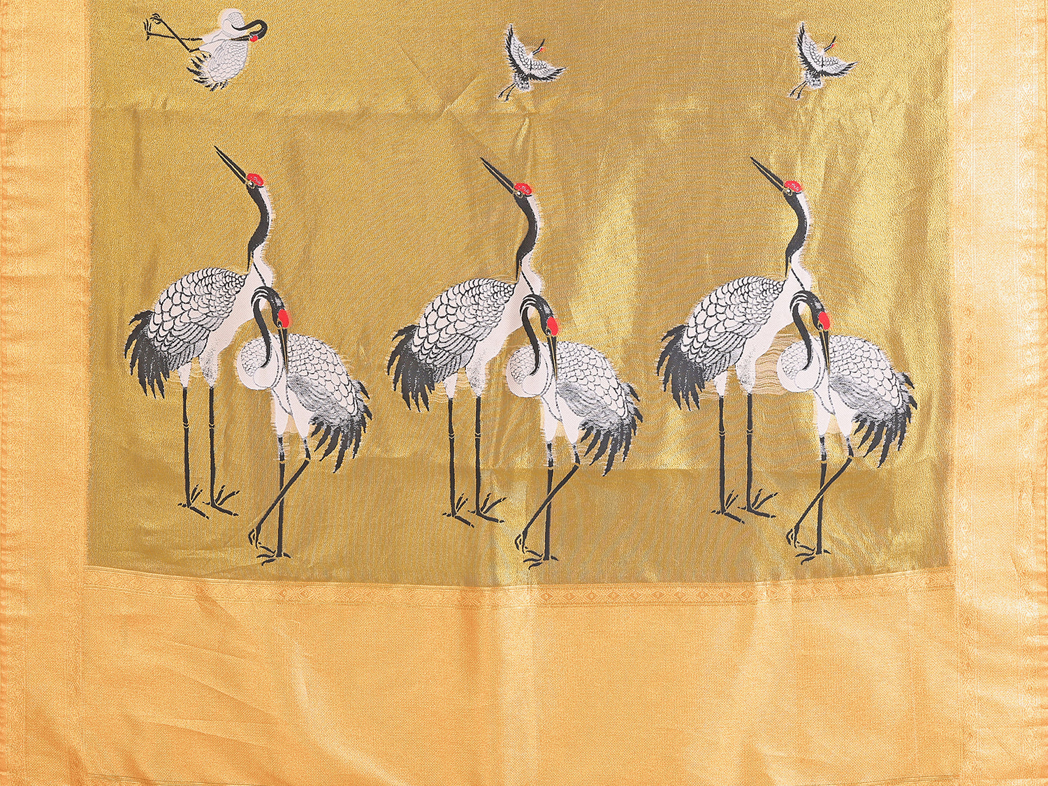 Elora Yellow Soft Tissue Silk Cranes Floral Digital Printed Saree - Dista