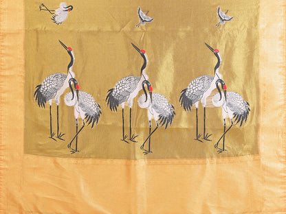 Elora Yellow Soft Tissue Silk Cranes Floral Digital Printed Saree - Dista