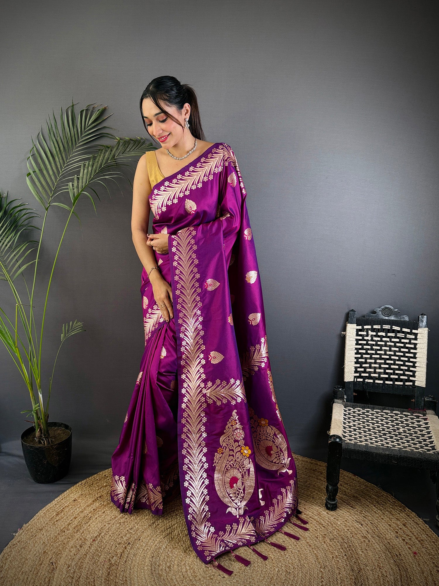 Elora Purple Soft Silk Meenakari Zari Weaving Banarasi Saree - Dista