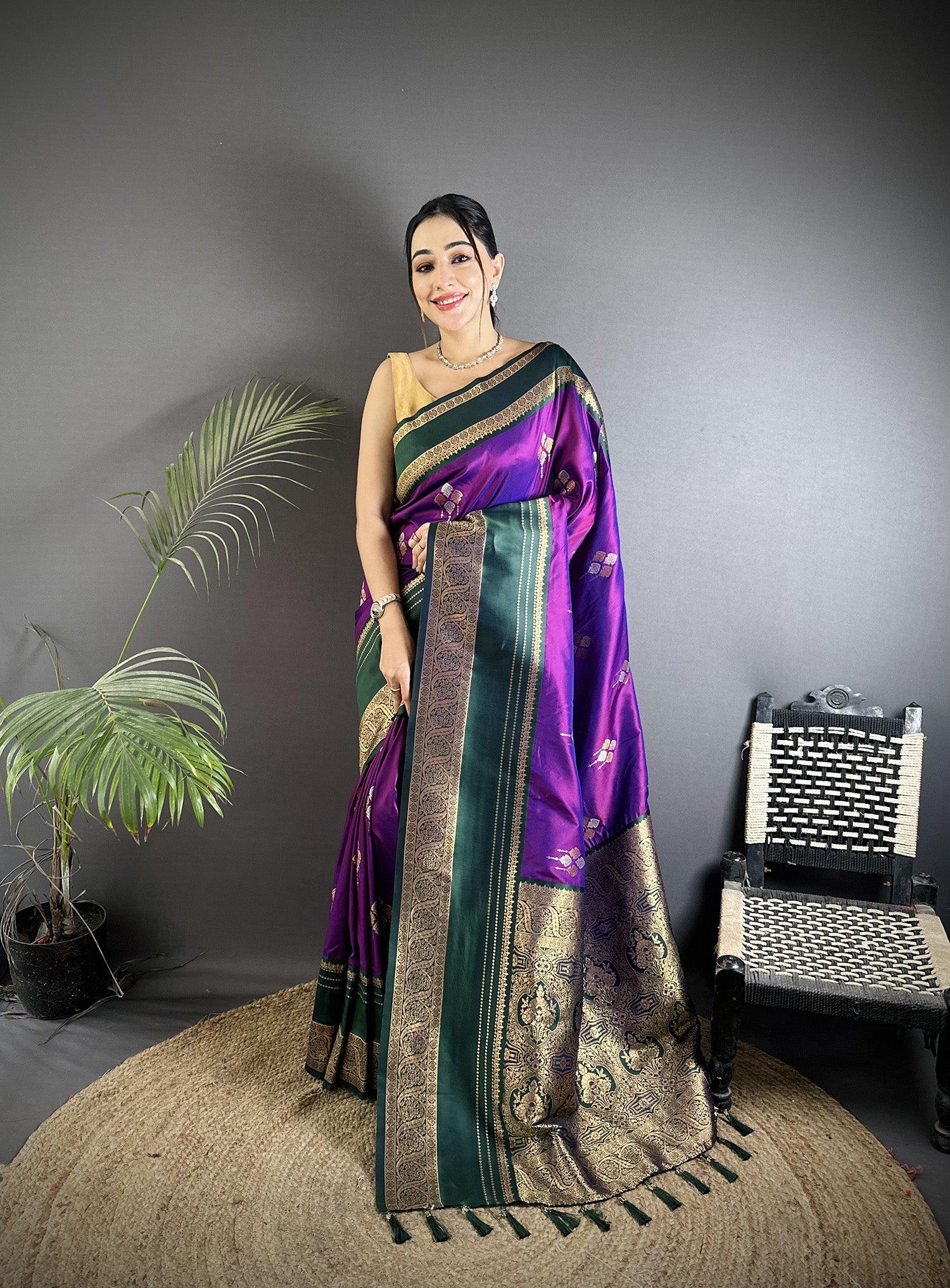 Elora Purple Soft Silk Woven Dual Zari Work Banarasi Saree - Dista