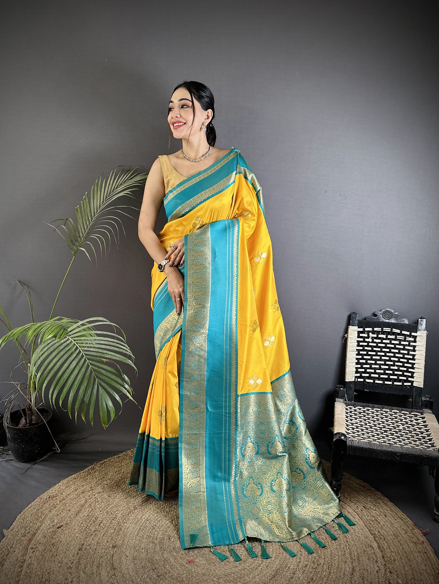 Elora Yellow Soft Silk Woven Dual Zari Work Banarasi Saree - Dista