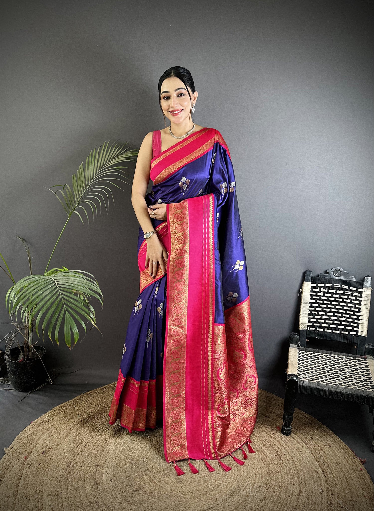 Elora Violet Soft Silk Woven Dual Zari Work Banarasi Saree - Dista