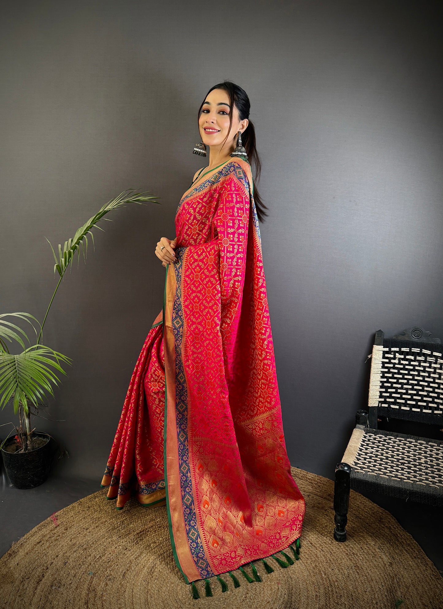 Elora Hot Pink Soft Silk Zari Weaving Patola Saree - Dista