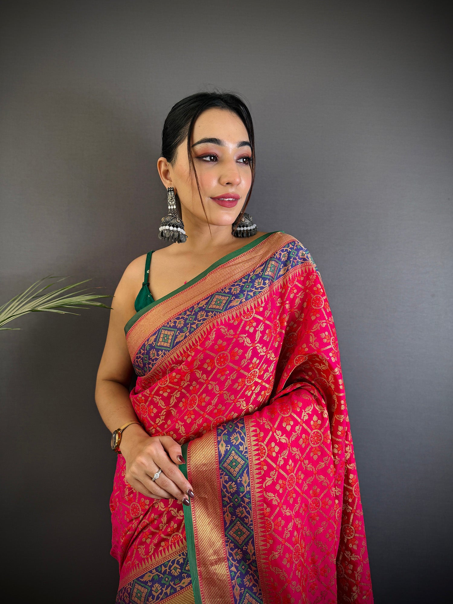 Elora Hot Pink Soft Silk Zari Weaving Patola Saree - Dista