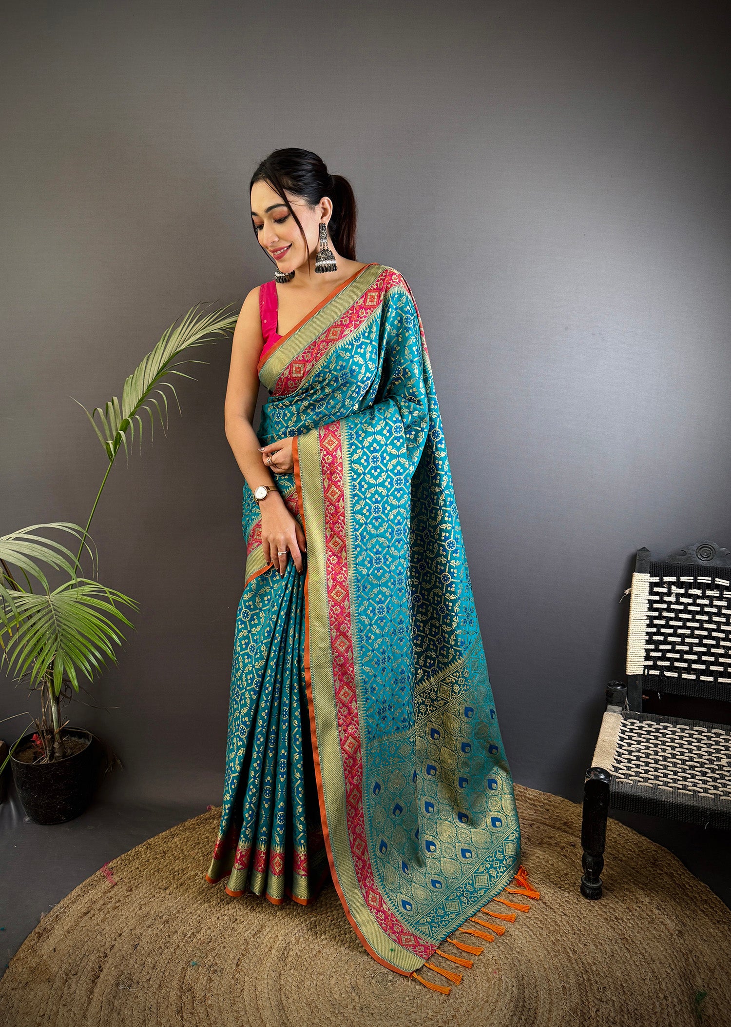 Elora Aqua Blue Soft Silk Zari Weaving Patola Saree - Dista