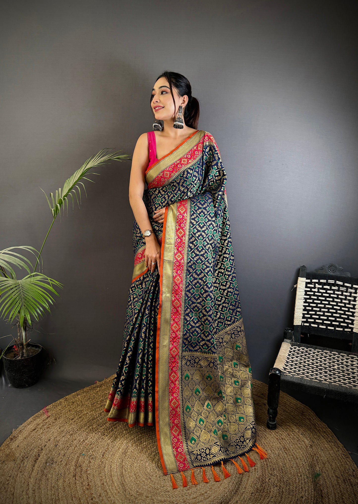 Elora Navy Blue Soft Silk Zari Weaving Patola Saree - Dista