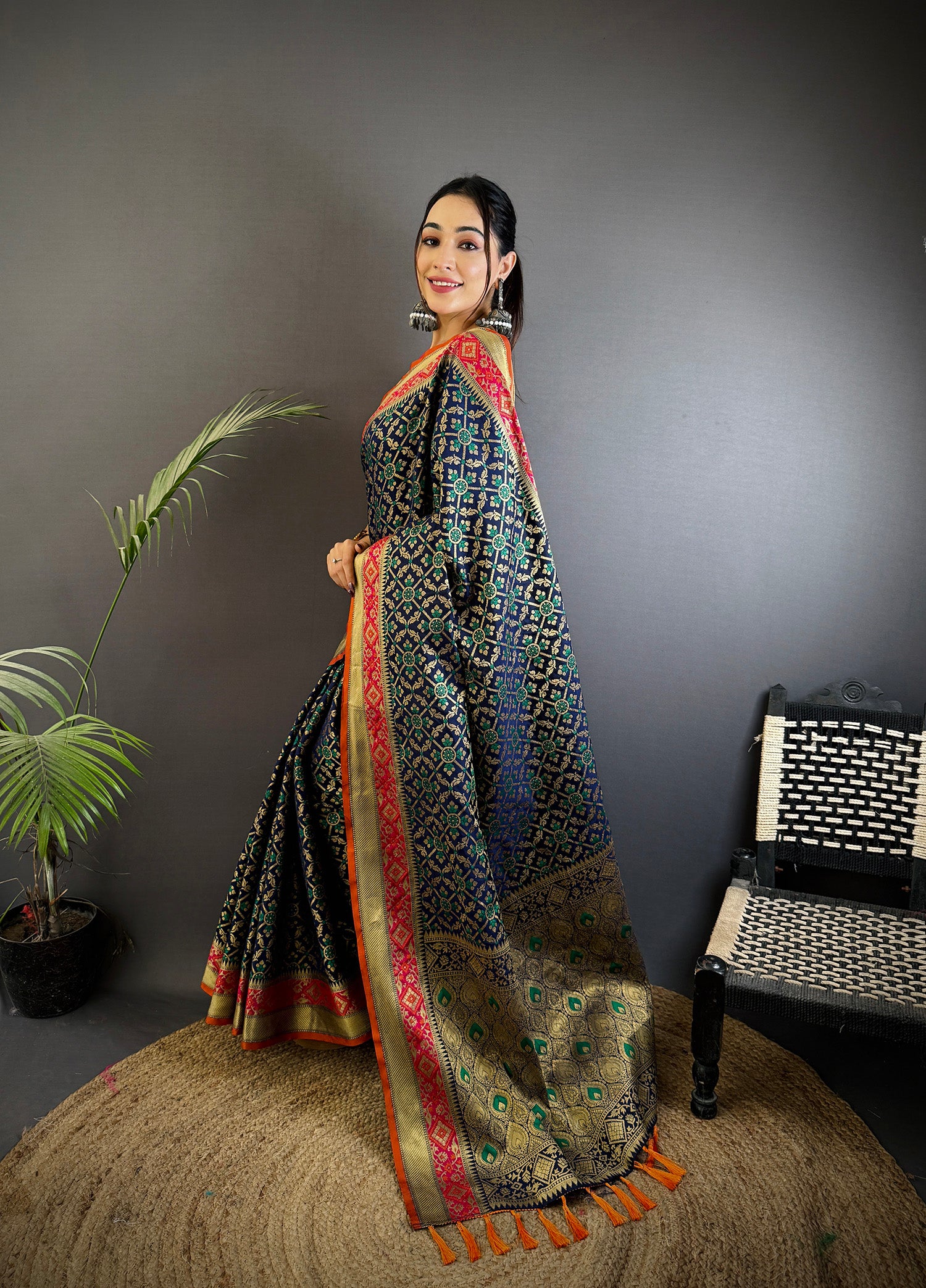 Elora Navy Blue Soft Silk Zari Weaving Patola Saree - Dista