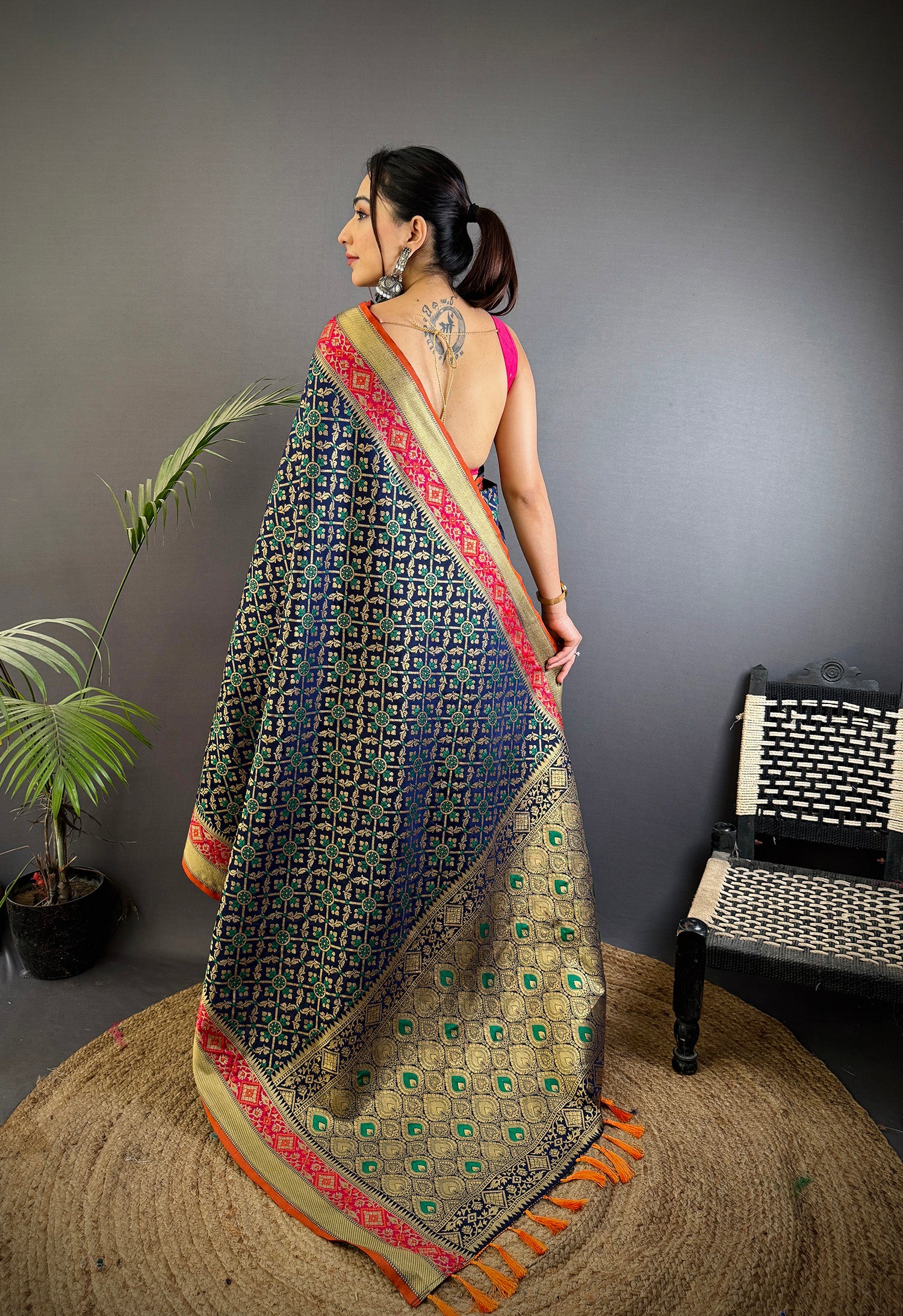 Elora Navy Blue Soft Silk Zari Weaving Patola Saree - Dista