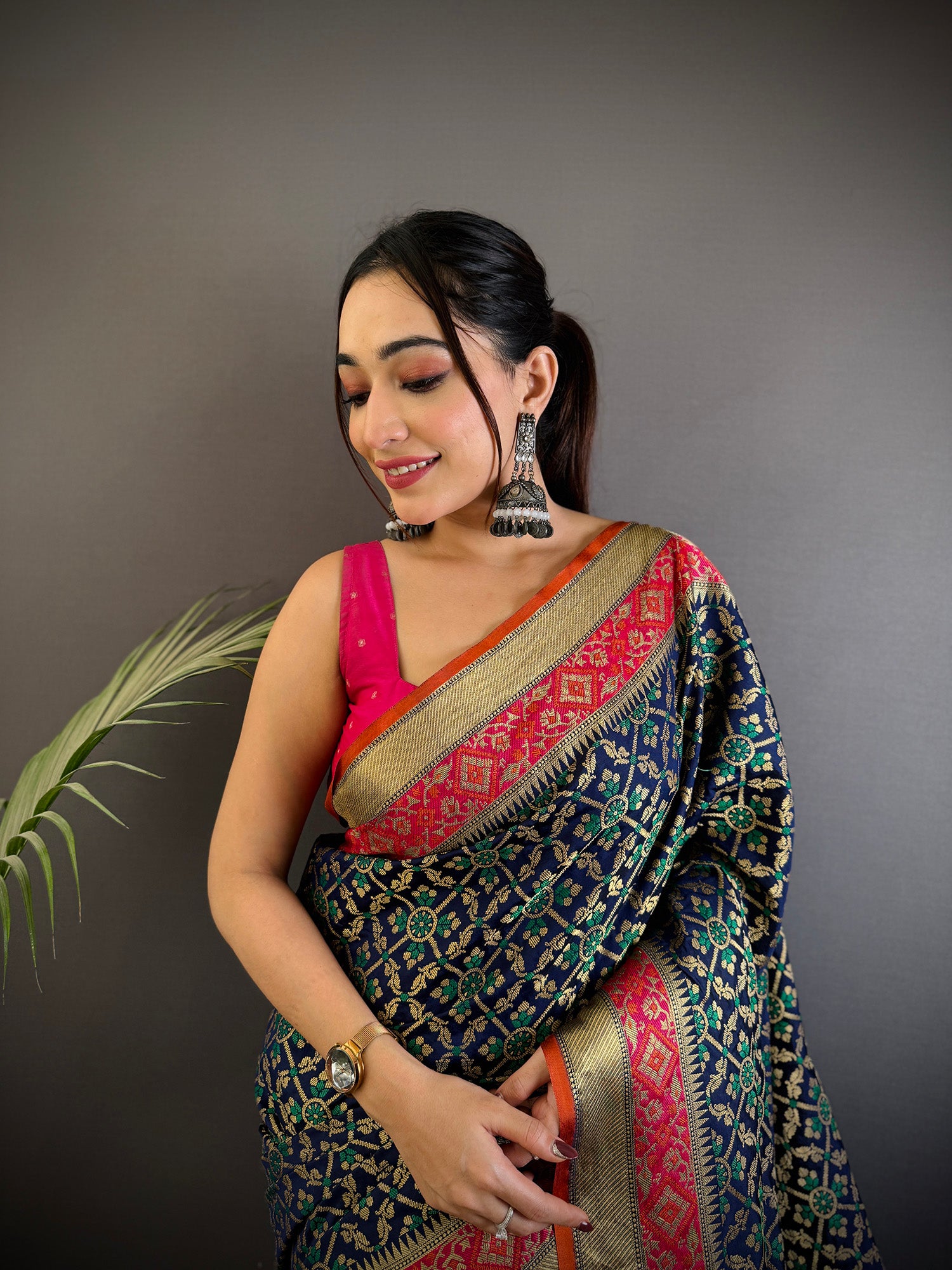 Elora Navy Blue Soft Silk Zari Weaving Patola Saree - Dista