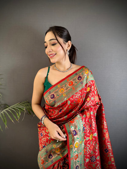 Elora Red Soft Silk Banarasi Zari Woven Saree - Dista