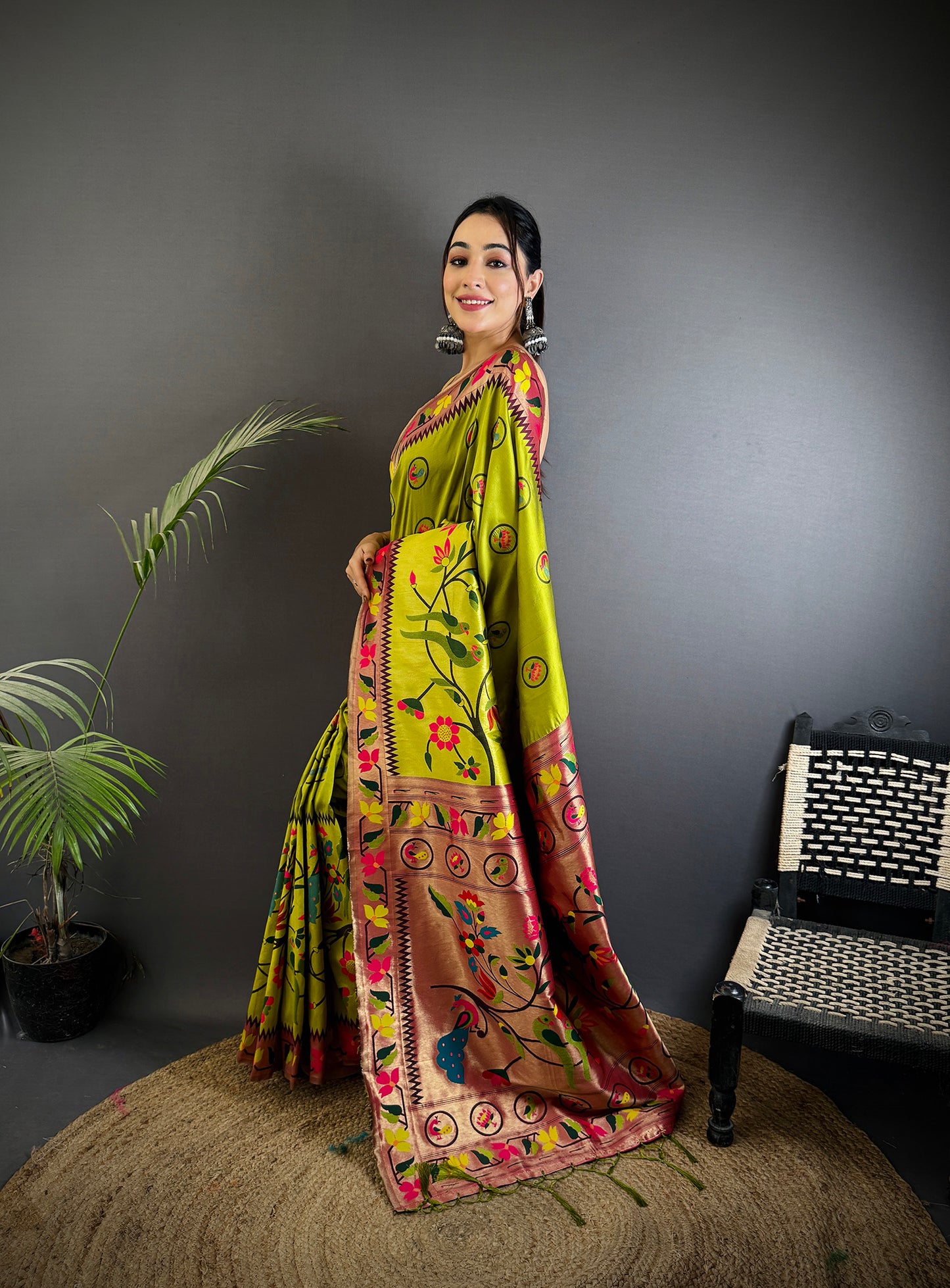Elora Light Green Soft Silk Paithani Meenakari Zari Weaving Saree - Dista