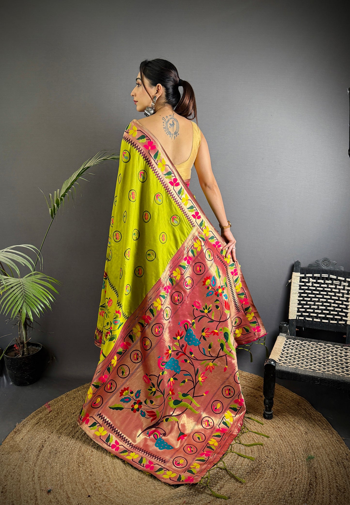 Elora Light Green Soft Silk Paithani Meenakari Zari Weaving Saree - Dista