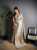 Elora Grey Soft Lichi Silk Banarasi Khicha Zari Work Saree - Dista