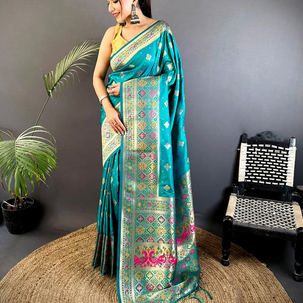 Joban Fashion Teal Banarasi Lichi Silk Meenakari Weaving Saree - Distacart