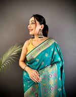 Thumbnail for Joban Fashion Teal Banarasi Lichi Silk Meenakari Weaving Saree - Distacart