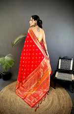 Thumbnail for Joban Fashion Red Banarasi Lichi Silk Meenakari Weaving Saree - Distacart
