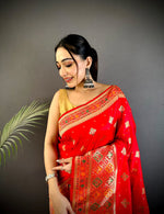 Thumbnail for Joban Fashion Red Banarasi Lichi Silk Meenakari Weaving Saree - Distacart