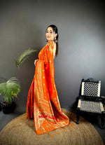 Thumbnail for Joban Fashion Orange Banarasi Lichi Silk Meenakari Weaving Saree - Distacart
