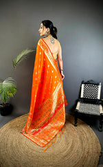 Thumbnail for Joban Fashion Orange Banarasi Lichi Silk Meenakari Weaving Saree - Distacart