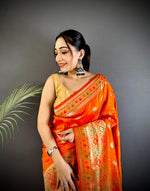 Thumbnail for Joban Fashion Orange Banarasi Lichi Silk Meenakari Weaving Saree - Distacart