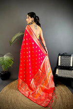 Thumbnail for Joban Fashion Red Banarasi Lichi Silk Meenakari Weaving Saree - Distacart