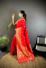 Thumbnail for Joban Fashion Red Banarasi Lichi Silk Meenakari Weaving Saree - Distacart