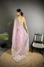 Thumbnail for Joban Fashion Light Pink Organza Silk Dubble Sequence Saree - Distacart
