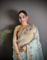 Thumbnail for Joban Fashion Sky Blue Organza Silk Dubble Sequence Saree - Distacart