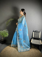Thumbnail for Joban Fashion Light Turquoise Organza Silk Dubble Sequence Saree - Distacart