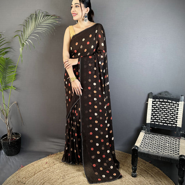 Joban Fashion Black Georgette Polka Dot Pattern Saree - Distacart