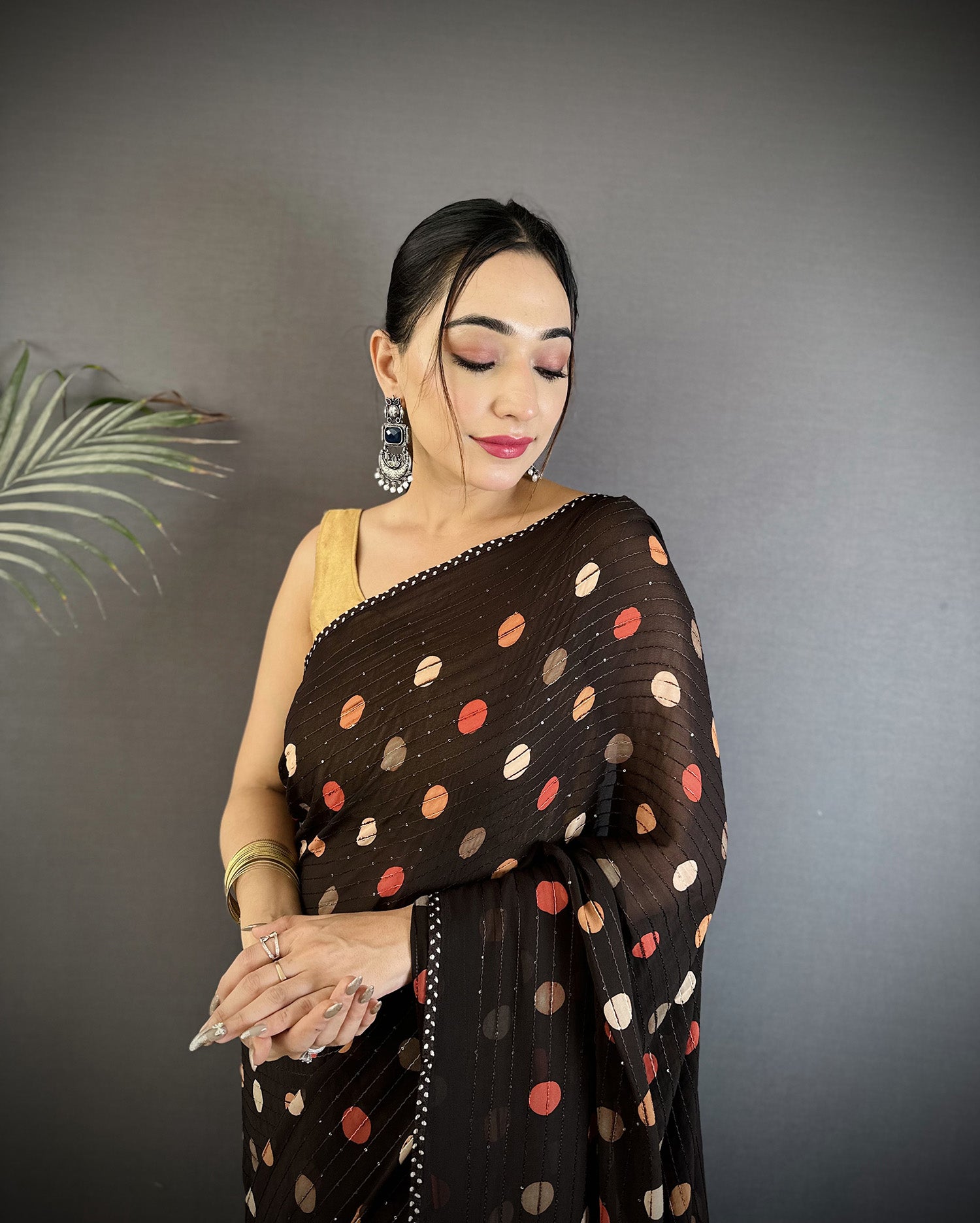 Joban Fashion Black Georgette Polka Dot Pattern Saree - Distacart