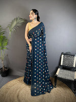 Thumbnail for Joban Fashion Deep Blue Georgette Polka Dot Pattern Saree - Distacart