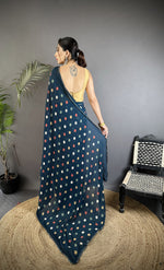 Thumbnail for Joban Fashion Deep Blue Georgette Polka Dot Pattern Saree - Distacart