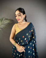 Thumbnail for Joban Fashion Deep Blue Georgette Polka Dot Pattern Saree - Distacart