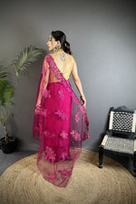 Thumbnail for Joban Fashion Fuchsia Georgette Floral Embroidered Saree - Distacart