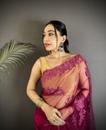 Thumbnail for Joban Fashion Fuchsia Georgette Floral Embroidered Saree - Distacart