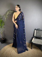 Thumbnail for Joban Fashion Navy Blue Georgette Polka Dot Pattern Saree - Distacart