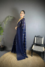 Thumbnail for Joban Fashion Navy Blue Georgette Polka Dot Pattern Saree - Distacart