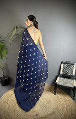 Thumbnail for Joban Fashion Navy Blue Georgette Polka Dot Pattern Saree - Distacart