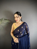Thumbnail for Joban Fashion Navy Blue Georgette Polka Dot Pattern Saree - Distacart