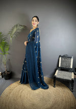 Thumbnail for Joban Fashion Blue Georgette Polka Dot Pattern Saree - Distacart