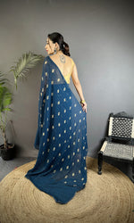 Thumbnail for Joban Fashion Blue Georgette Polka Dot Pattern Saree - Distacart
