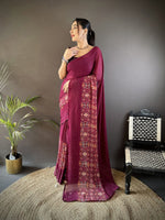 Thumbnail for Joban Fashion Wine Georgette Attractive Foil Print Saree - Distacart