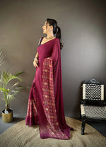Thumbnail for Joban Fashion Wine Georgette Attractive Foil Print Saree - Distacart