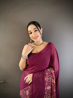 Thumbnail for Joban Fashion Wine Georgette Attractive Foil Print Saree - Distacart