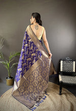 Thumbnail for Joban Fashion Royal Blue Banarasi Soft Lichi Silk Floral and Zari Pattern Saree - Distacart