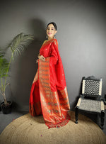 Thumbnail for Joban Fashion Red Soft Lichi Silk Multicolour Minakari Weaving Saree - Distacart