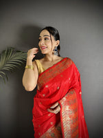 Thumbnail for Joban Fashion Red Soft Lichi Silk Multicolour Minakari Weaving Saree - Distacart