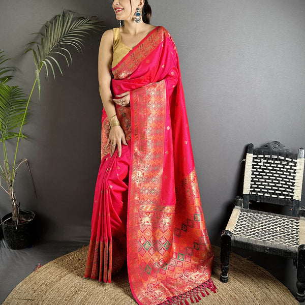 Joban Fashion Pink Soft Lichi Silk Multicolour Minakari Weaving Saree - Distacart